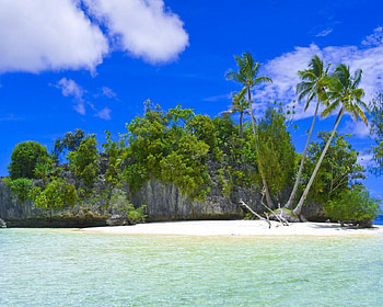 Rock Island Republic of Palau, blue, sand, beach, rock, clouds, trees, nature, sky, water HD wallpaper