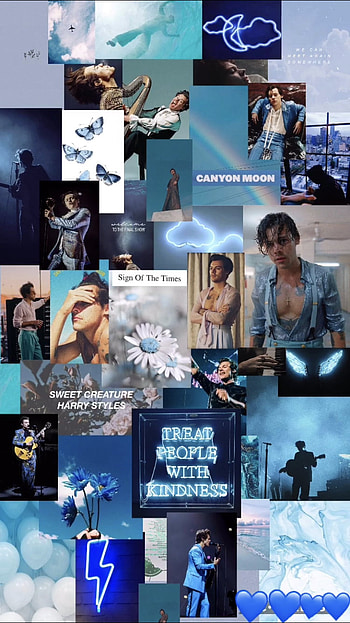 HARRY STYLES BLUE, collage, Harry styles HD phone wallpaper
