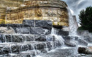 fountain outside the smithsonian amerindian museum r, falls, museum, fountain, steps, r HD wallpaper