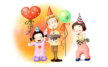 Children, Balloons, Miscellanea, Miscellaneous, Holiday, Drawing, , Cake, Caps, Taw, Childhood, Joy HD wallpaper