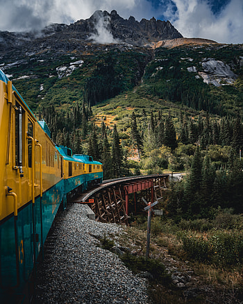 Nature, Trees, Mountains, Miscellanea, Miscellaneous, Bridge, Train HD phone wallpaper