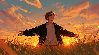Anime Boy Golden Hour dom, anime-boy, field, artist, artwork, art, digital-art, ai HD wallpaper
