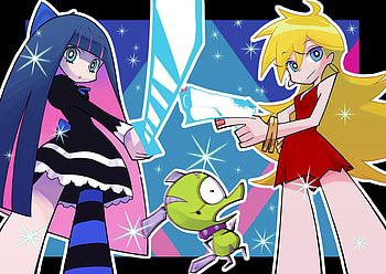 Panty and Stocking , garterbelt, sword, ribbon, long hair, anime, gun, stocking, panty, bow HD wallpaper