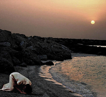 Always Remember Him, islam, muslim, moon, beach HD wallpaper