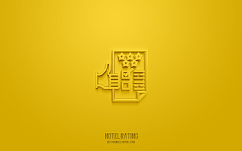 hotel rating 3d icon, yellow background, 3d symbols, hotel rating, tourism icons, 3d icons, hotel rating sign, tourism 3d icons HD wallpaper
