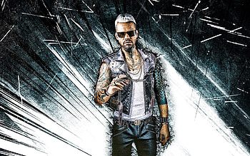 Kerry Eurodyne, grunge art, Cyberpunk 2077, RPG, Cyberpunk 2077 characters, gray abstract rays, Kerry Eurodyne Cyberpunk HD wallpaper