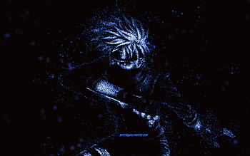 Kakashi Hatake, Naruto, blue glitter art, black background, anime characters, Naruto characters, Kakashi Hatake Naruto, Hatake Kakashi HD wallpaper