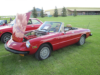 1981 Alfa Romeo convertible, headlights, graphy, Alfa Romeo, Red, tires HD wallpaper