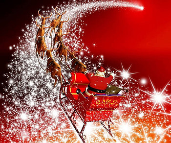 Santa's Starride, artwork, stars, sleigh, reindeer HD wallpaper
