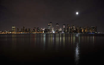 Landscape, Cities, Sea, Night HD wallpaper