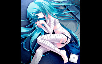 mummy miku?, blue, miku, cd, purse, disk, aqua, bandages HD wallpaper