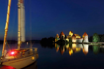 Cool Time, night, boat, castle, lake HD wallpaper