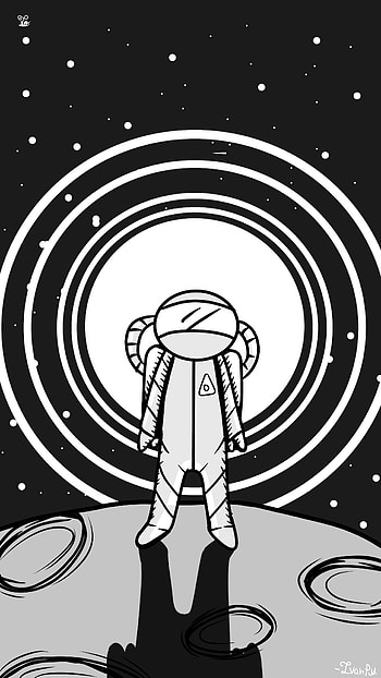 AZTRONUT white, Black & White, space, drawing, Sci Fi, astronaut HD phone wallpaper