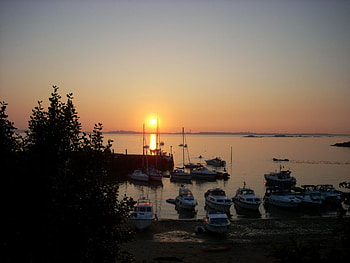 Sunset View Over Beach, landscape, nature, sunset, boats HD wallpaper