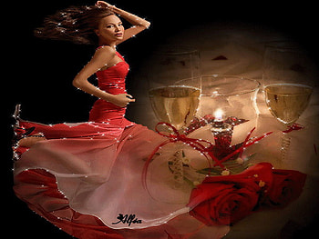 lady in red, night, romance, candle, love HD wallpaper