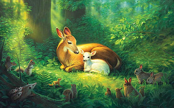 Sweet Deer in Forest, Enchanting, Animals, drawing, green, sweetness, nature, lovely, forest, Deer HD wallpaper
