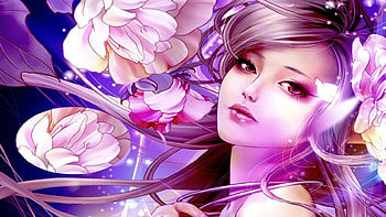 Flower Girl, digital, art, blossoms, face, flowers HD wallpaper