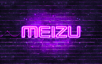 Meizu violet logo, , violet brickwall, Meizu logo, brands, Meizu neon logo, Meizu HD wallpaper