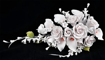 Whisper whites, flowers, black background, roses, cala lillies HD wallpaper