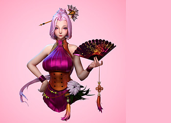 Fantasy girl, hand fan, pink, jieun chung, fantasy, girl, evantai HD wallpaper