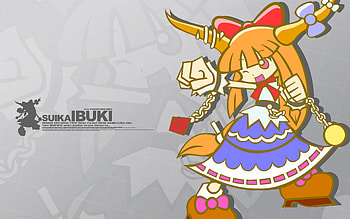 Suika Ibuki, horns, oni, cute, dress, kawaii, chibi, touhou, bow HD wallpaper