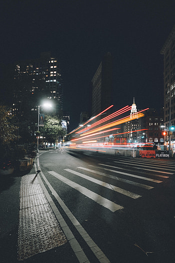 Night, City, Lights, Dark, Long Exposure, Street HD phone wallpaper