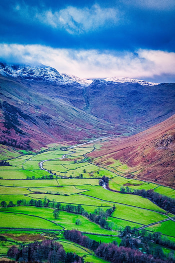 Landscape, Nature, Fields, Mountains, View From Above, Valley HD phone wallpaper