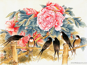 Chinese painting, painting, bird, art, flower, chinese HD wallpaper