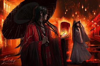Lantern festival in the Ghost city, fantasy, oriental HD wallpaper