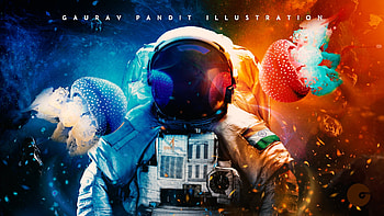 Fantasy, blue, gaurav pandit, jellyfish, orange, cosmonaut, summer, astronaut, vara HD wallpaper