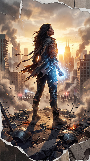 Electrified Vanguard — Apocalyptic Rooftop , superhero, woman, lightning, ruin HD phone wallpaper