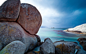 Nature, Stones, Sky, Sea, Clouds, Horizon, Stranded, Shallow, Reefs, Conglomeration, Boulders, Piling Up HD wallpaper