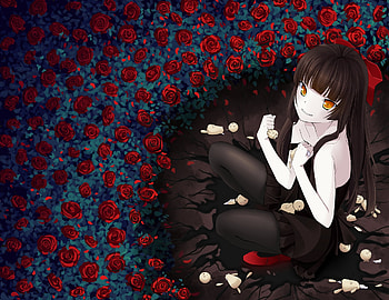 ~Rose Obsession~, dolls, roses, anime, red, flowers, creepy HD wallpaper