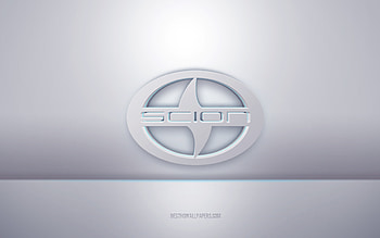 Scion 3d white logo, gray background, Scion logo, creative 3d art, Scion, 3d emblem HD wallpaper