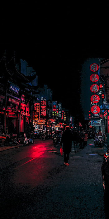The Street, neon sign, street, red, Sci Fi, cyberpunk HD phone wallpaper