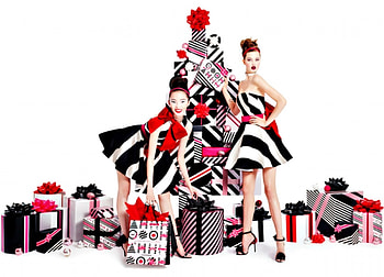 Fency Christmas, white, sephora, black, model, craciun, girl, tree, woman, stripes, pink, fency, christmas HD wallpaper