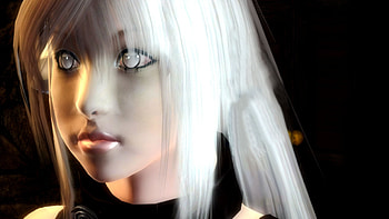 And Then Her Eyes Opened Wide, animated, girl, beautiful, grey eyes, 3d, fantasy, cg, white hair, face, brown hair, lips HD wallpaper