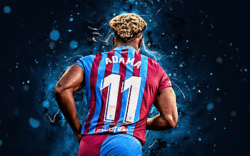 Adama Traore, back view, FC Barcelona, blue neon lights, spanish footballers, LaLiga, Barca, Barcelona FC, Adama Traore Diarra, football, Adama Traore , soccer, Adama Traore Barcelona, La Liga, FCB HD wallpaper