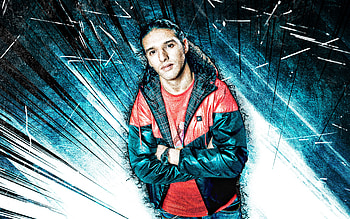 Ali B, grunge art, dutch rapper, music stars, blue abstract rays, Ali Bouali, dutch celebrity, Ali B HD wallpaper