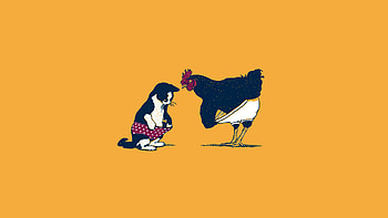Cat and chicken, Playful illustration, Quirky art, Whimsical HD wallpaper
