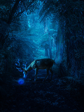 deer, blue, nature, jungle, alien HD phone wallpaper