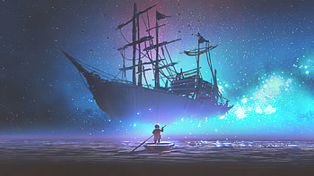 Riding Boat In Magic Lake, boat, artist, artwork, digital-art HD wallpaper