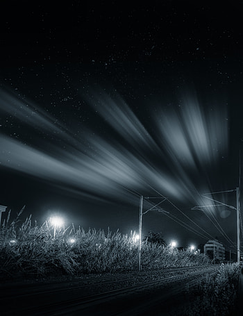 Cities, Grass, Night, Bw, Chb, Railway, Direction HD phone wallpaper