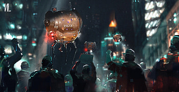 Road Block Scif , police, scifi, robot, artist, artwork, digital-art, deviantart HD wallpaper