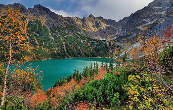 Lake Morskie Oko, Tatras, Poland, plants, landscape, sky, mountains, water HD wallpaper