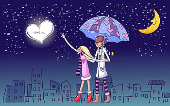 Love, City, Vector, Couple, Pair, Evening, Stroll, Umbrella, Relations HD wallpaper