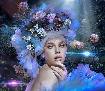 Mermaid, fantasy, face, maryart, mary, siren, blue, summer, flower, vara HD wallpaper