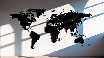 World Map Wall Art with Light and Shadow Highlights, world map, shadow, wall art, sunlight, geography HD wallpaper