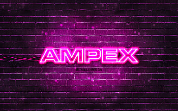 Ampex purple logo, , purple brickwall, Ampex logo, brands, Ampex neon logo, Ampex HD wallpaper