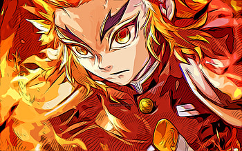 Kyojuro Rengoku, , vector art, Demon Hunter, artwork, Rengoku Kyojuro, abstract art, Kimetsu no Yaiba, samurai, Kyojuro Rengoku Demon Slayer, manga, Demon Slayer HD wallpaper
